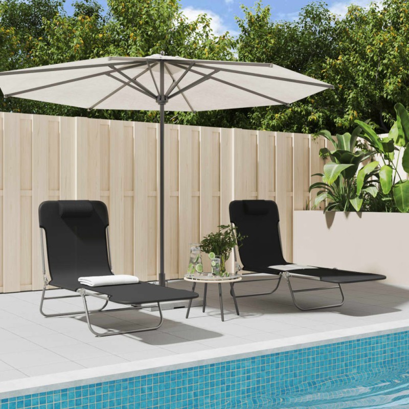vidaXL Tumbonas plegables 2 uds acero y textilene negro vidaXL Tumbonas plegables 2 uds acero y textilene negro