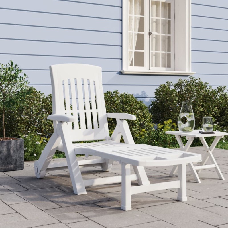 vidaXL Tumbona plegable con ruedas PP blanco vidaXL Tumbona plegable con ruedas PP blanco