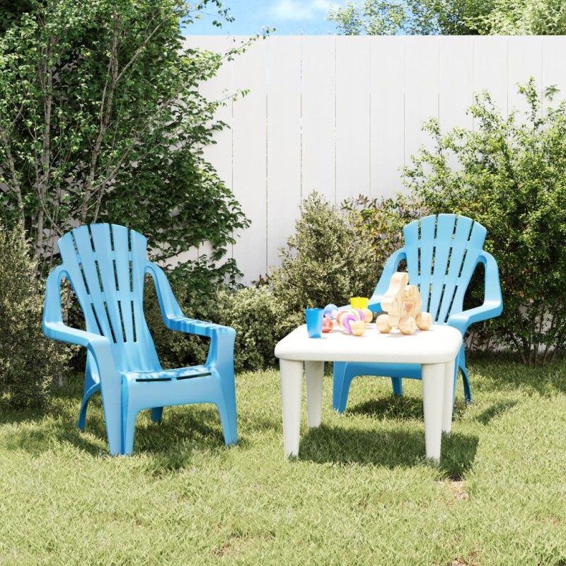vidaXL Sillas de jardín niños 2 uds aspecto madera PP azul 37x34x44 cm vidaXL Sillas de jardín niños 2 uds aspecto madera PP azul 37x34x44 cm