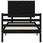 vidaXL Estructura de cama con cabecero madera maciza negro 90x200 cm