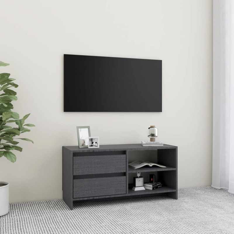 vidaXL Mueble para TV de madera maciza de pino gris 80x31x39 cm vidaXL Mueble para TV de madera maciza de pino gris 80x31x39 cm