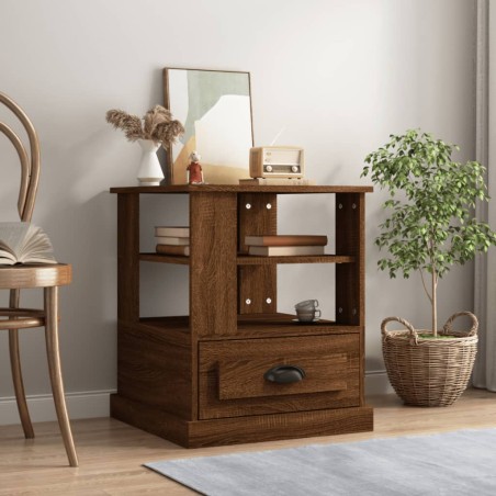 vidaXL Mesa auxiliar madera contrachapada roble marrón 50x50x60 cm