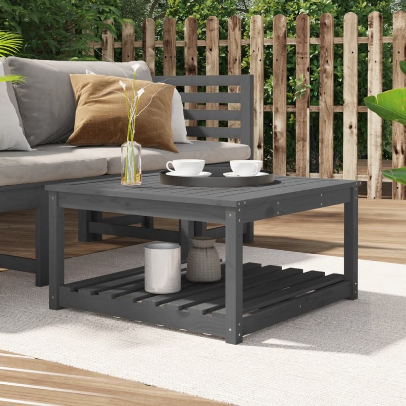 vidaXL Mesa de jardín madera maciza pino gris 82,5x82,5x45 cm