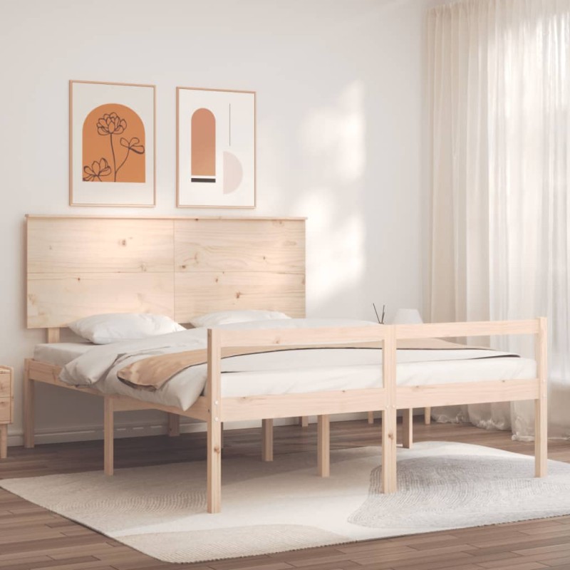 vidaXL Cama para personas mayores con cabecero madera maciza 160x200cm vidaXL Cama para personas mayores con cabecero madera maciza 160x200cm