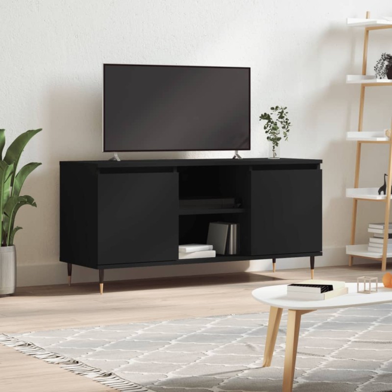 vidaXL Mueble de TV madera de ingeniería negro 104x35x50 cm vidaXL Mueble de TV madera de ingeniería negro 104x35x50 cm