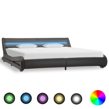 vidaXL Estructura de cama con LED de cuero sintético gris 180x200 cm 