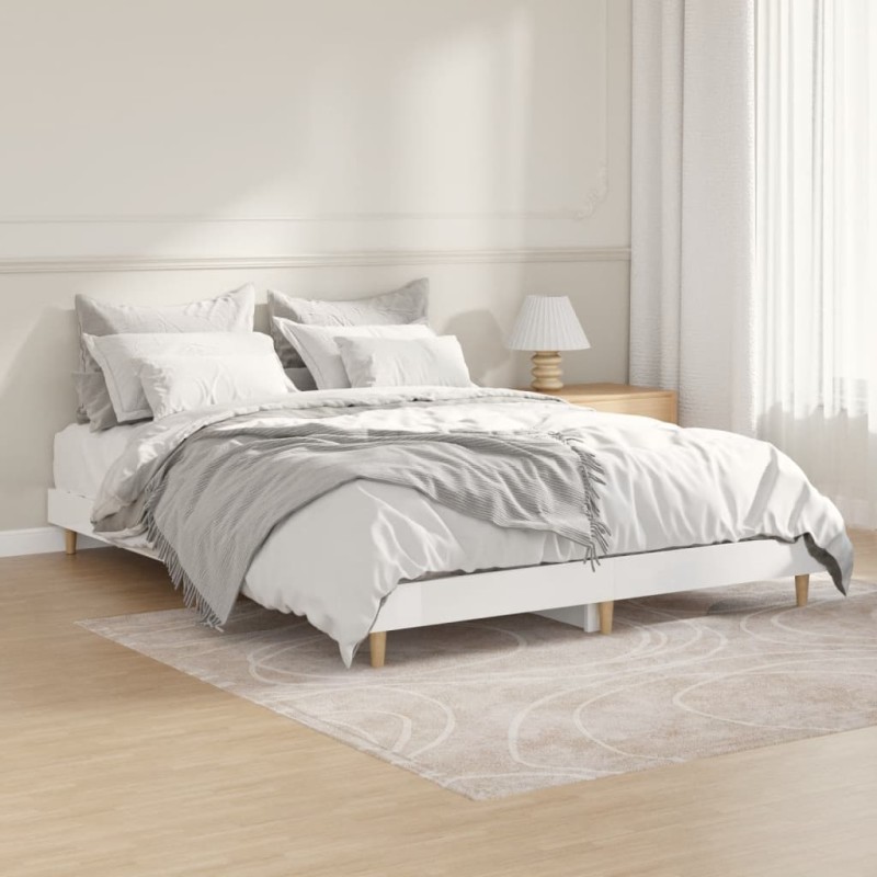 vidaXL Estructura de cama madera contrachapada blanco brillo 140x190cm vidaXL Estructura de cama madera contrachapada blanco brillo 140x190cm