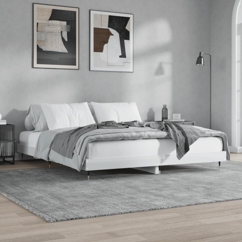 vidaXL Estructura de cama madera contrachapada blanco brillo 140x200cm vidaXL Estructura de cama madera contrachapada blanco brillo 140x200cm