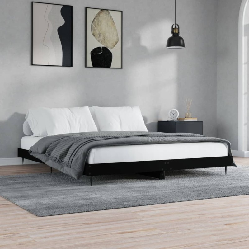 vidaXL Estructura de cama con LED madera maciza negra 160x200 cm
