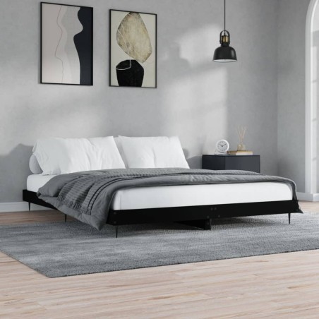 vidaXL Estructura de cama con LED madera maciza negra 160x200 cm
