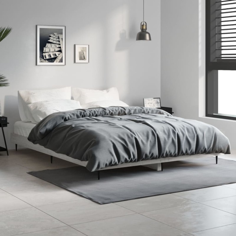 vidaXL Estructura de cama madera contrachapada gris Sonoma 135x190 cm