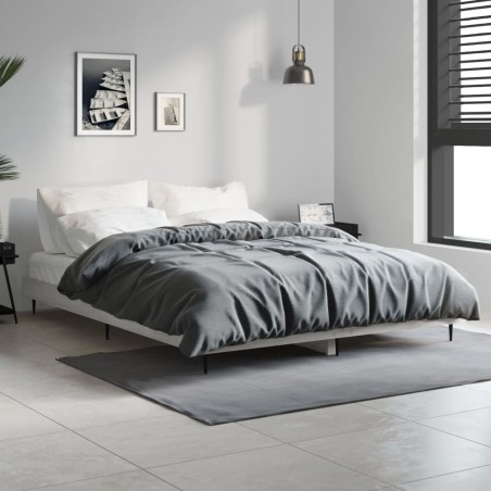 vidaXL Estructura de cama madera contrachapada gris Sonoma 135x190 cm