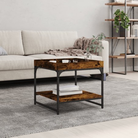 vidaXL Mesa de centro madera ingeniería roble ahumado 49,5x49,5x45 cm