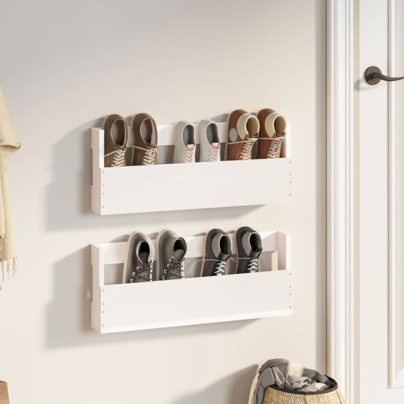 vidaXL Estantes de zapatos de pared 2 uds madera pino blanco 59x9x23cm vidaXL Estantes de zapatos de pared 2 uds madera pino blanco 59x9x23cm