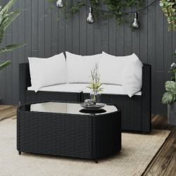 vidaXL Set de muebles de jardín 3 pzas y cojines ratán sintético negro