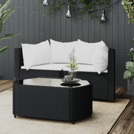 vidaXL Set de muebles de jardín 3 pzas y cojines ratán sintético negro