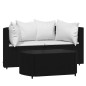 vidaXL Set de muebles de jardín 3 pzas y cojines ratán sintético negro vidaXL Set de muebles de jardín 3 pzas y cojines ratán sintético negro