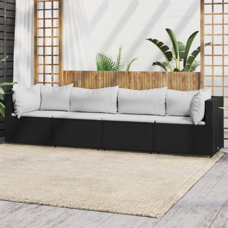 vidaXL Juego de jardín con cojines 4 piezas ratán sintético negro vidaXL Juego de jardín con cojines 4 piezas ratán sintético negro