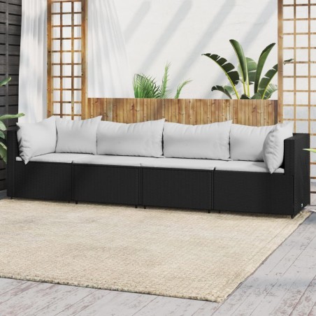 vidaXL Juego de jardín con cojines 4 piezas ratán sintético negro