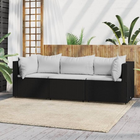 vidaXL Set de muebles de jardín 3 pzas y cojines ratán sintético negro