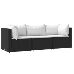 vidaXL Set de muebles de jardín 3 pzas y cojines ratán sintético negro
