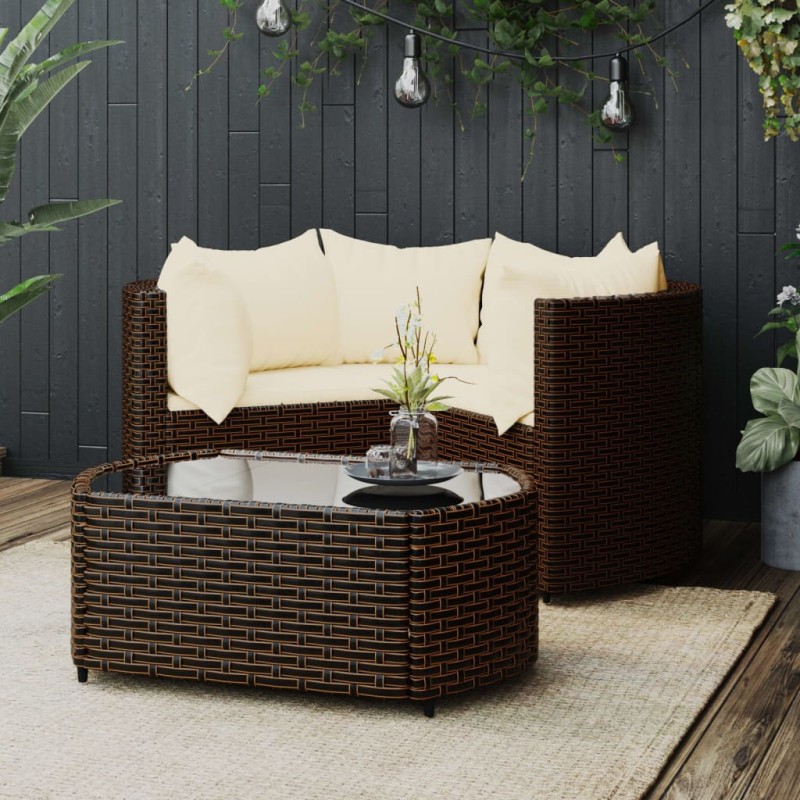 vidaXL Set muebles de jardín 4 piezas y cojines ratán sintético marrón vidaXL Set muebles de jardín 4 piezas y cojines ratán sintético marrón