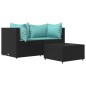 vidaXL Set de muebles de jardín 3 pzas y cojines ratán sintético negro vidaXL Set de muebles de jardín 3 pzas y cojines ratán sintético negro