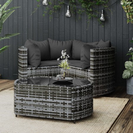 vidaXL Set de muebles de jardín 4 pzas y cojines ratán sintético gris