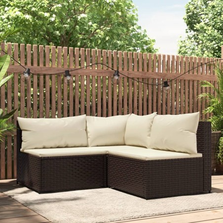 vidaXL Set muebles de jardín 3 piezas y cojines ratán sintético marrón