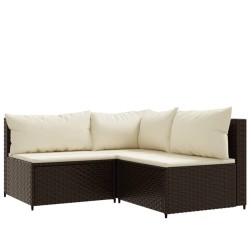 vidaXL Set muebles de jardín 3 piezas y cojines ratán sintético marrón