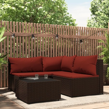 vidaXL Set muebles de jardín 4 piezas y cojines ratán sintético marrón