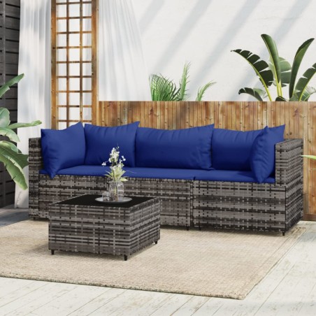 vidaXL Set de muebles de jardín 4 pzas y cojines ratán sintético gris