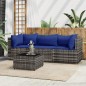 vidaXL Set de muebles de jardín 4 pzas y cojines ratán sintético gris vidaXL Set de muebles de jardín 4 pzas y cojines ratán sintético gris