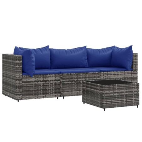 vidaXL Set de muebles de jardín 4 pzas y cojines ratán sintético gris