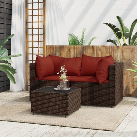 vidaXL Set muebles de jardín 3 piezas y cojines ratán sintético marrón