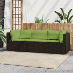 vidaXL Set muebles de jardín 3 piezas y cojines ratán sintético marrón