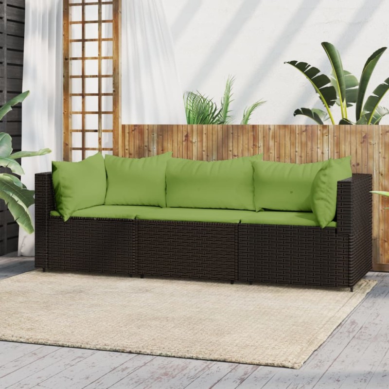 vidaXL Set muebles de jardín 3 piezas y cojines ratán sintético marrón