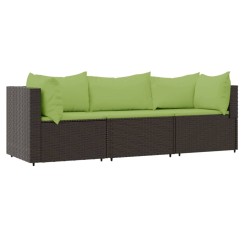 vidaXL Set muebles de jardín 3 piezas y cojines ratán sintético marrón