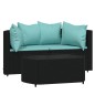 vidaXL Set de muebles de jardín 3 pzas y cojines ratán sintético negro