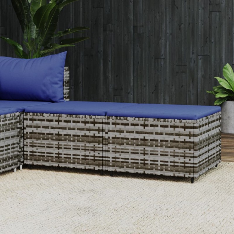 vidaXL Reposapiés de jardín con cojines 2 uds ratán sintético gris vidaXL Reposapiés de jardín con cojines 2 uds ratán sintético gris