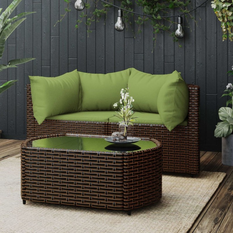 vidaXL Set muebles de jardín 3 piezas y cojines ratán sintético marrón vidaXL Set muebles de jardín 3 piezas y cojines ratán sintético marrón