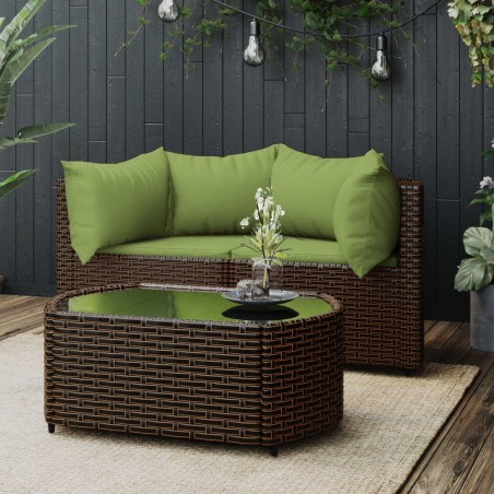 vidaXL Set muebles de jardín 3 piezas y cojines ratán sintético marrón