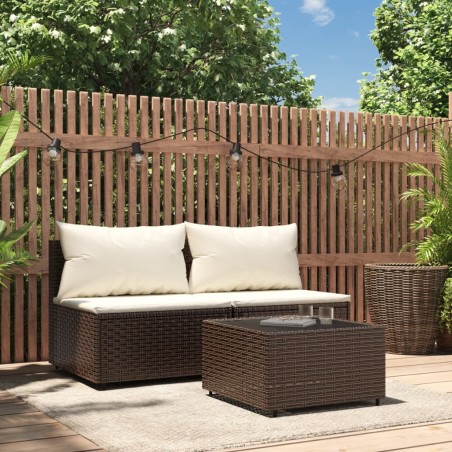 vidaXL Set muebles de jardín 3 piezas y cojines ratán sintético marrón
