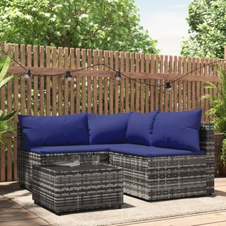 vidaXL Set de muebles de jardín 4 pzas y cojines ratán sintético gris