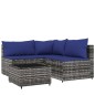 vidaXL Set de muebles de jardín 4 pzas y cojines ratán sintético gris vidaXL Set de muebles de jardín 4 pzas y cojines ratán sintético gris