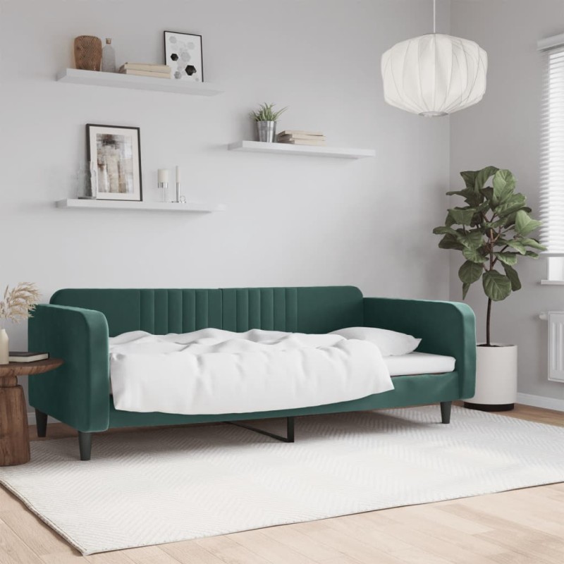 vidaXL Sofá cama terciopelo verde oscuro 90x200 cm vidaXL Sofá cama terciopelo verde oscuro 90x200 cm