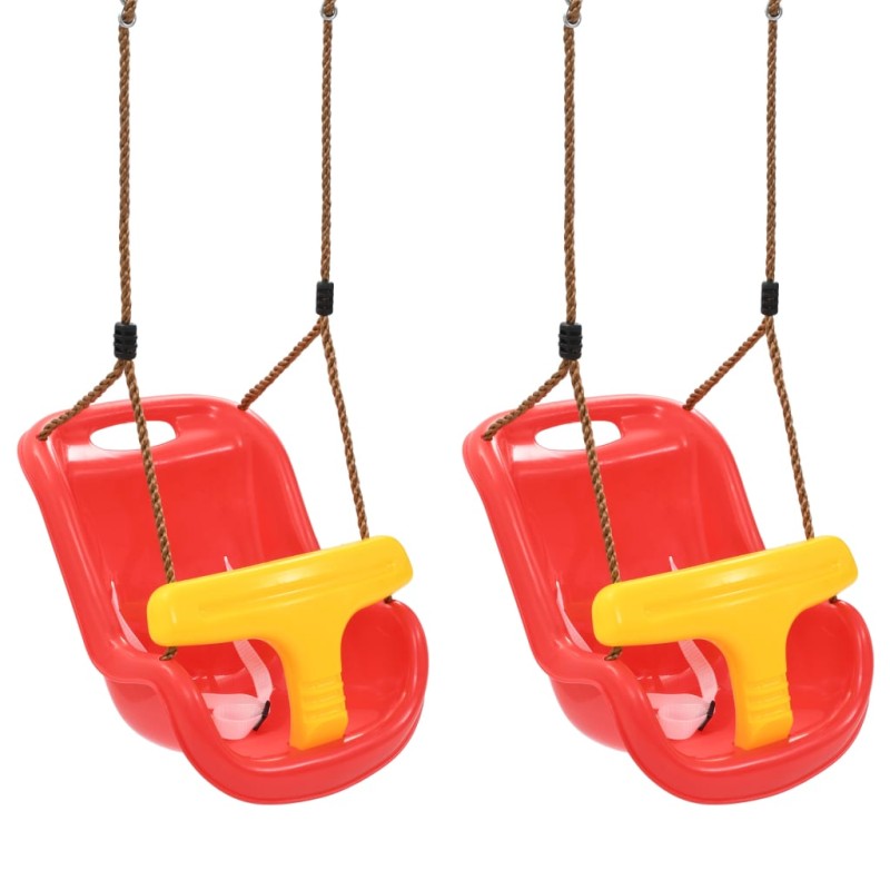 vidaXL Columpios de bebé 2 unidades con cinturón de seguridad PP rojo vidaXL Columpios de bebé 2 unidades con cinturón de seguridad PP rojo