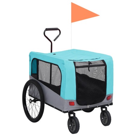 vidaXL Remolque de bicicleta para mascotas cochecito 2 en 1 azul gris