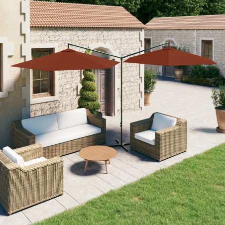 vidaXL Sombrilla doble con palo de acero terracota 600 cm 