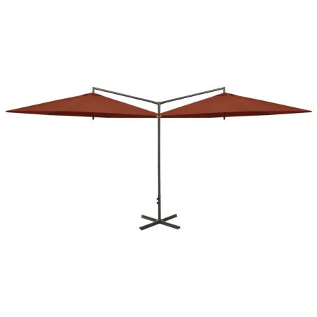 vidaXL Sombrilla doble con palo de acero terracota 600 cm 